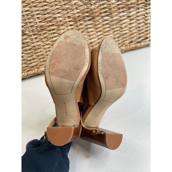 Tahari Marvel Sandals Size 23m Maple Brown Block Heel Suede Cutout Sling Back - Picture 11 of 14